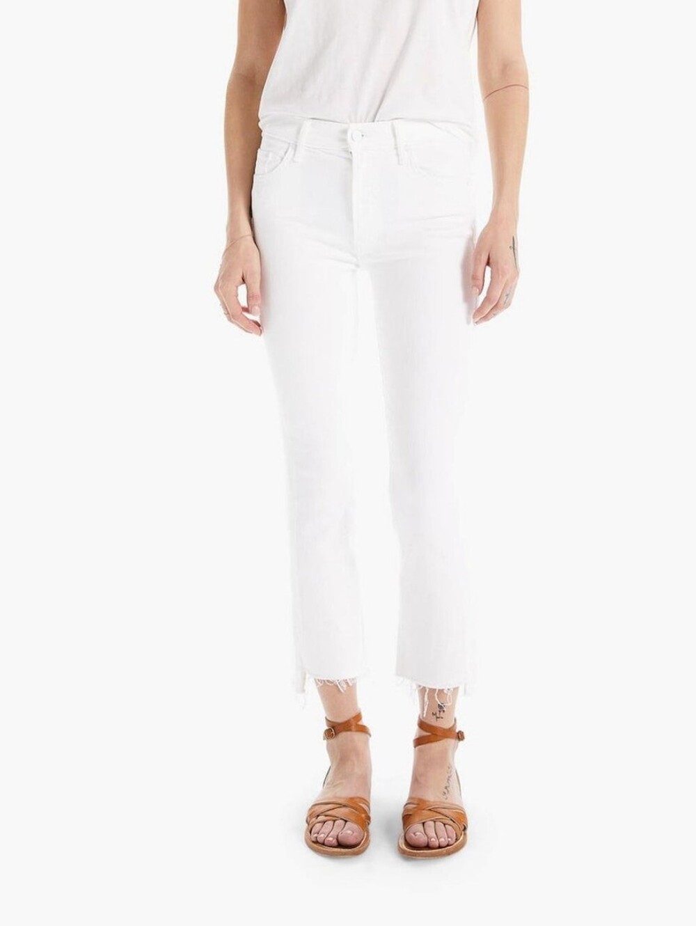 MOTHER The Insider Crop Step Fray White Jeans – Stained – Size 30